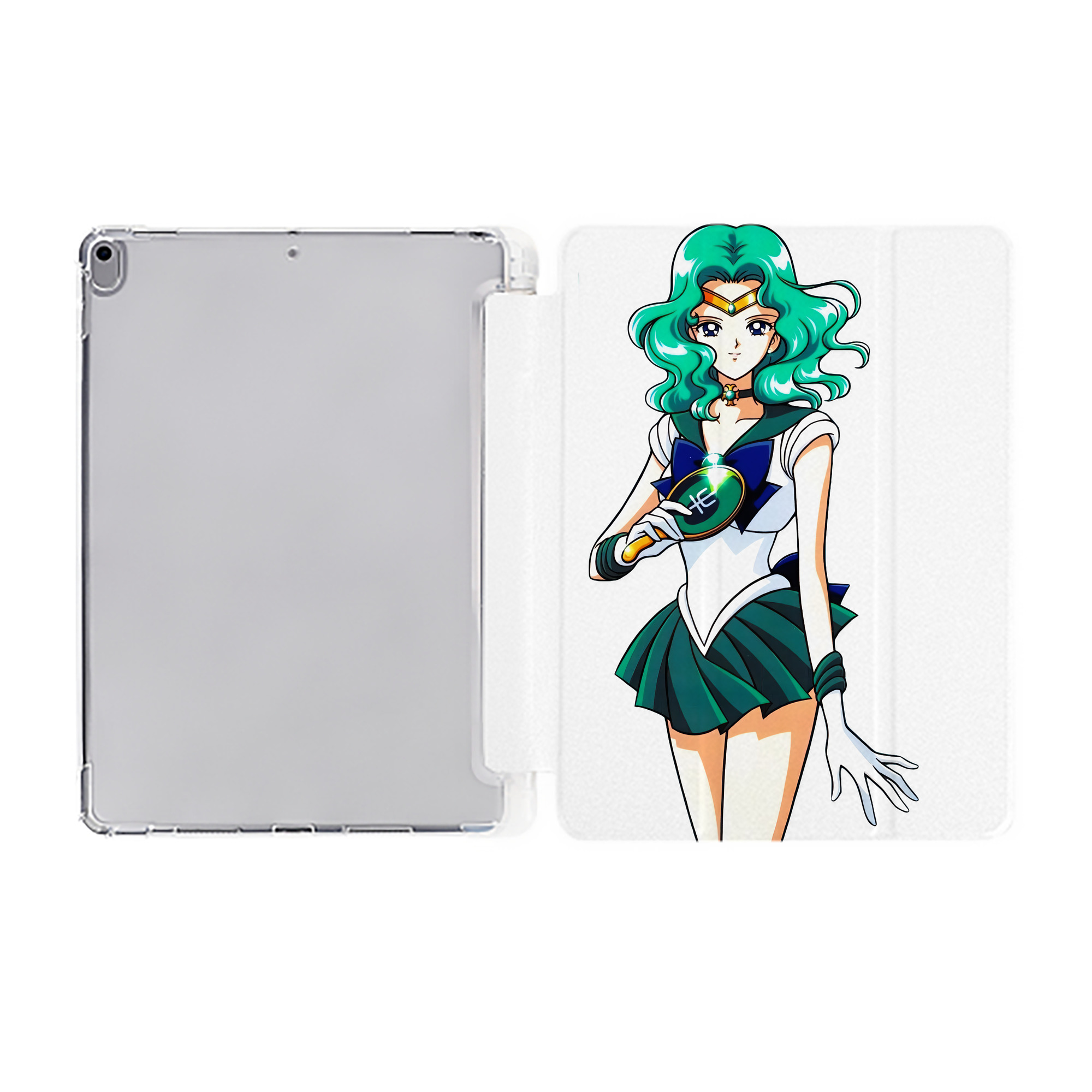 （画像用） 美少女戦士セーラームーン 海王 みちる（かいおう みちる） Sailor Moon Kaiou Michiru IPad ケース ペン収納付き 三つ折りスタンド PUレザー×シリコン 対応機種9.5/10.5/10.9インチ